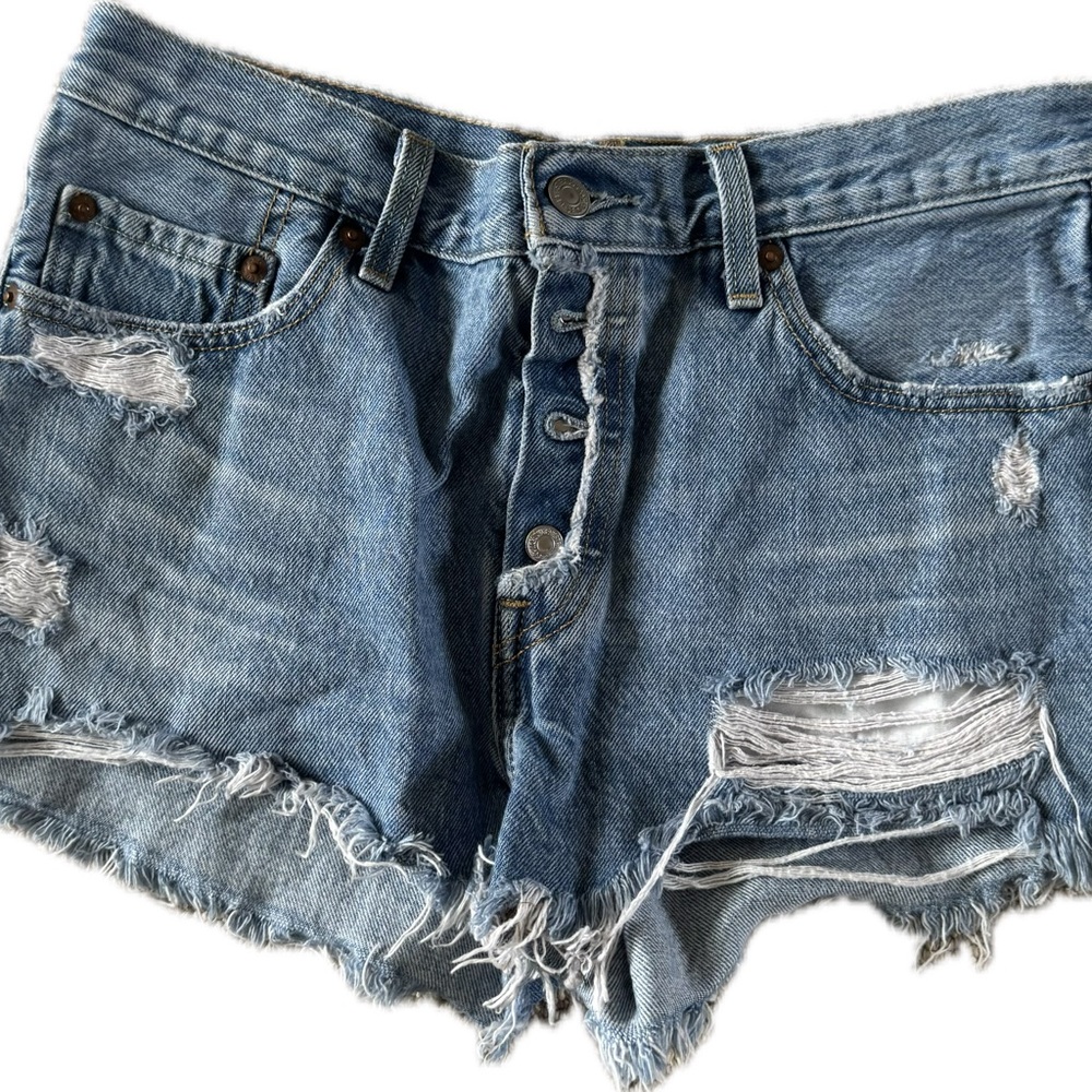 Levi Jean Shorts with Distressing and Frayed Edges - Size 28